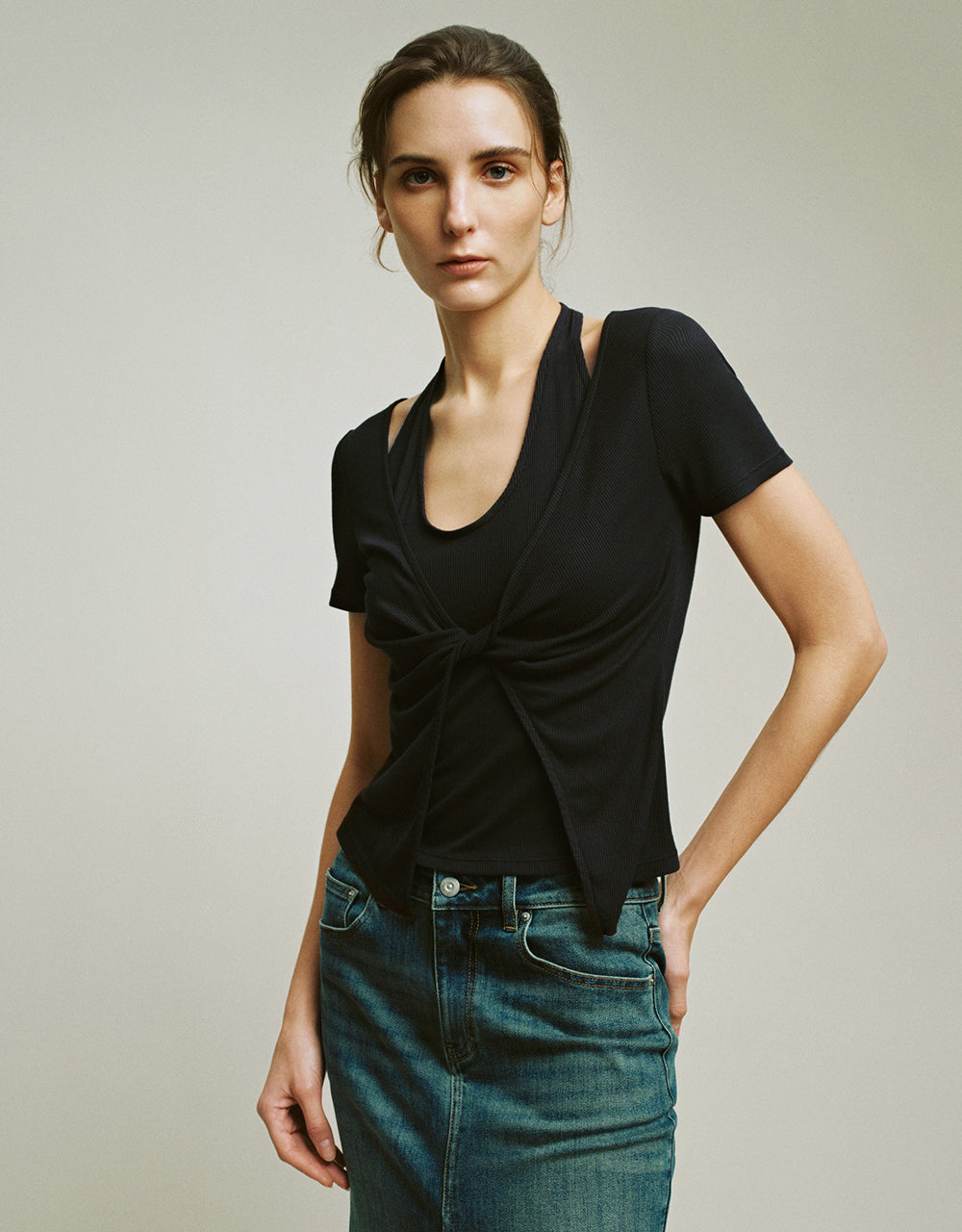 2 In 1 Crew Neck Skinny T-Shirt