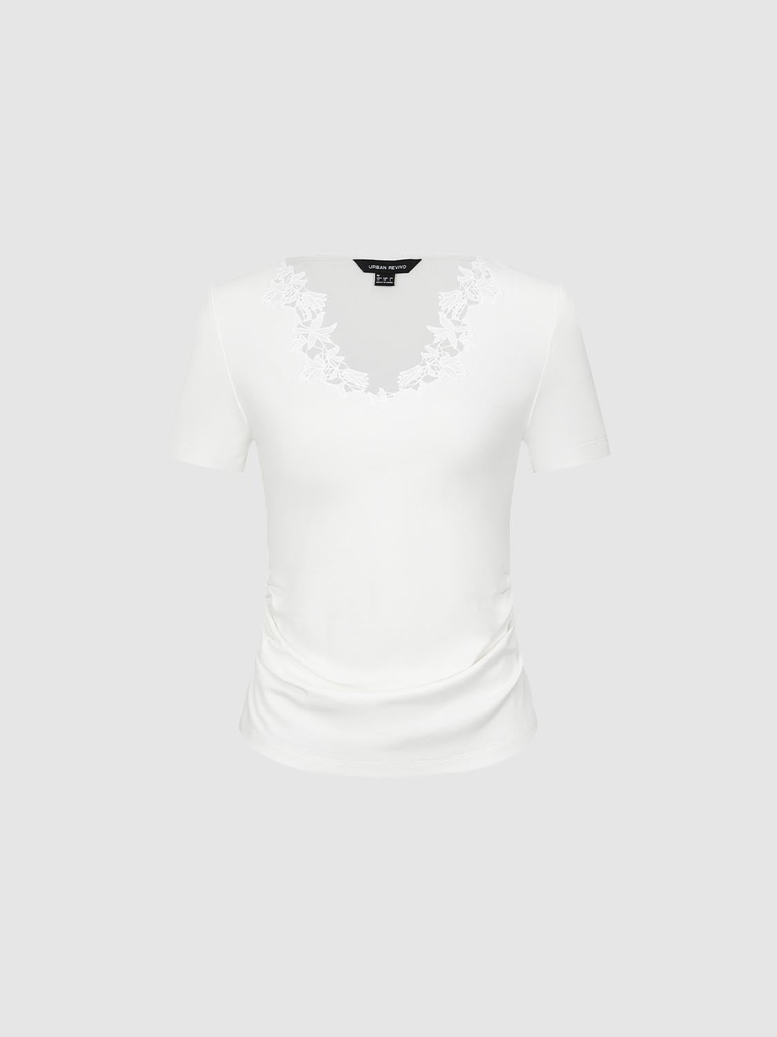 Ruched Lace Trim T-Shirts
