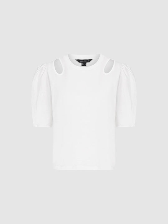 Hollow Shoulder Puff Sleeve T-Shirts