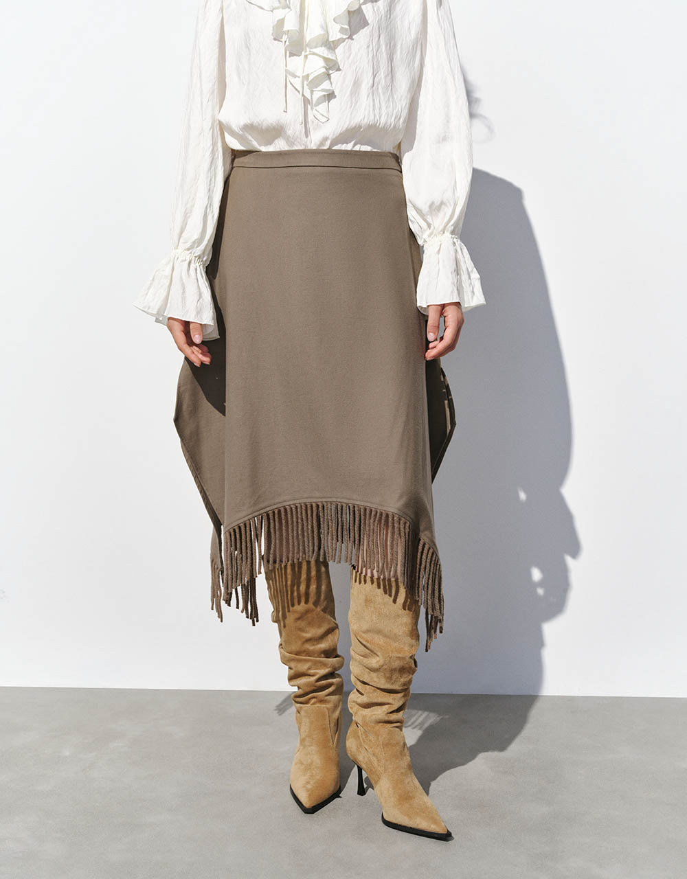 Midi A-Line Skirt With Tassel