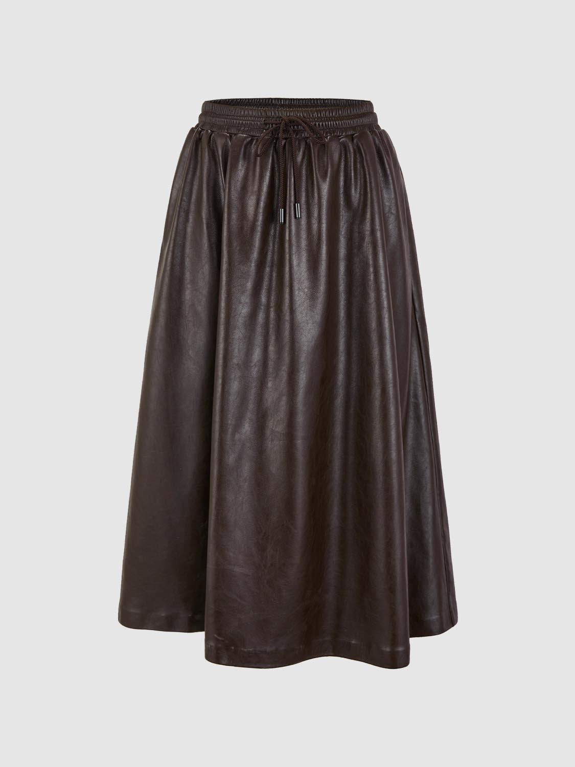 PU Pull-On Circle Midi Skirts