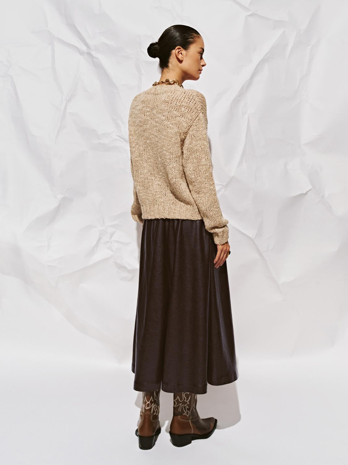 PU Pull-On Circle Midi Skirts