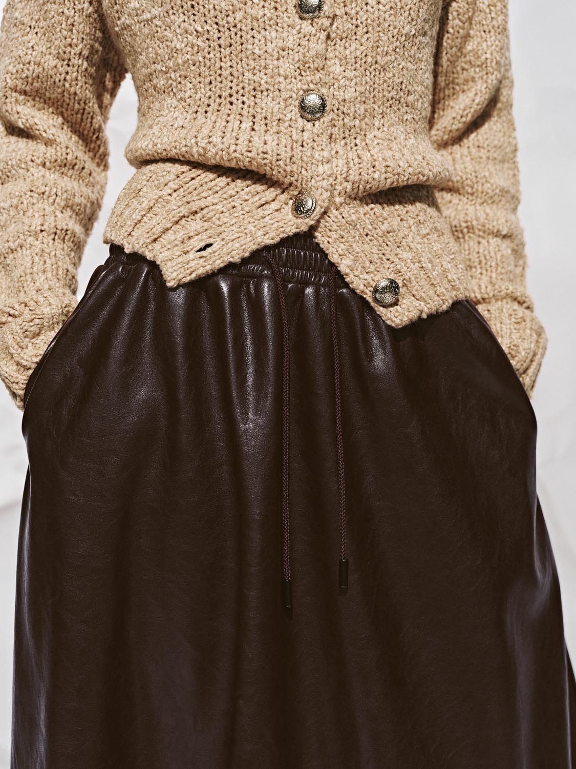 PU Pull-On Circle Midi Skirts