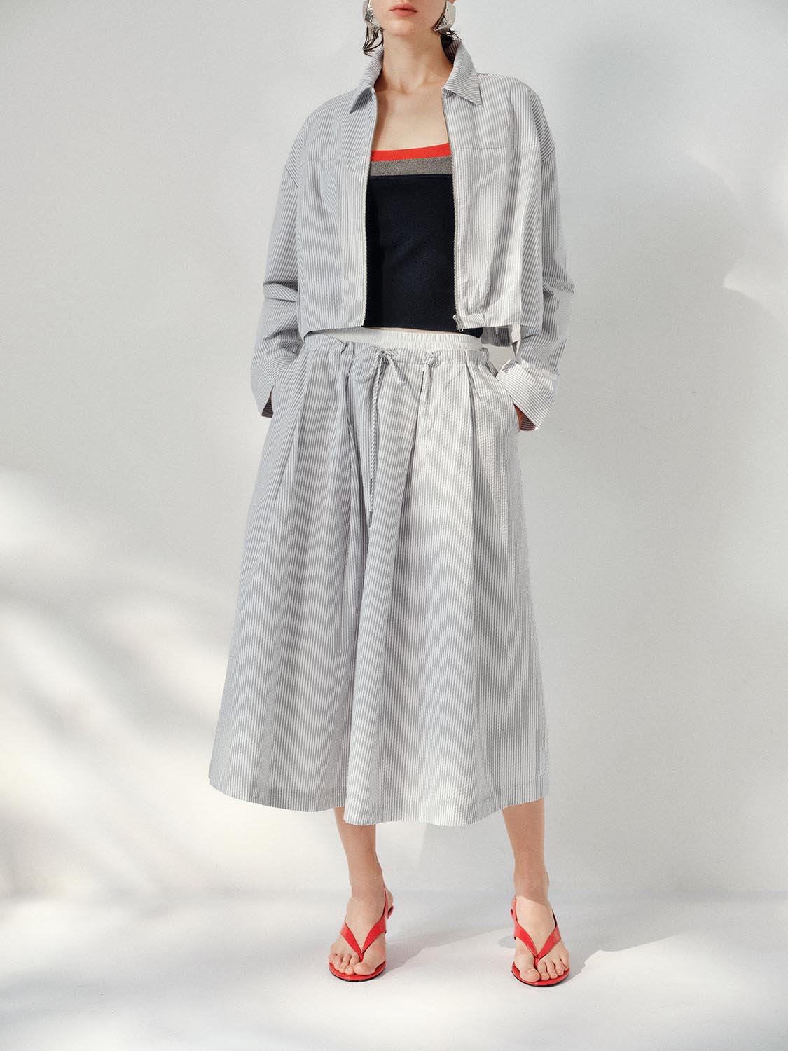 Striped A-Line Midi Skirts