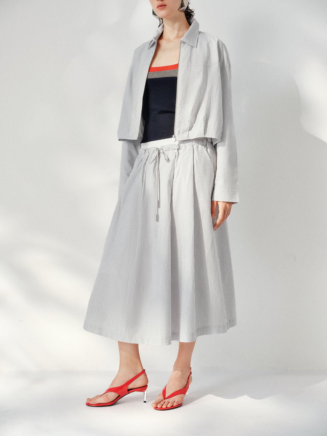 Striped A-Line Midi Skirts