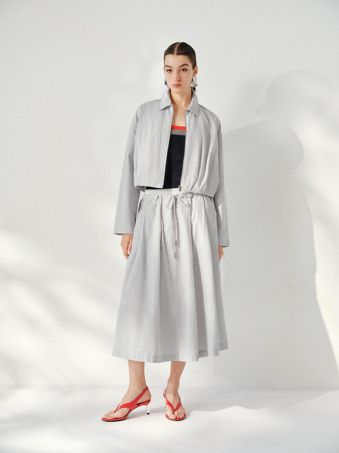 Striped A-Line Midi Skirts