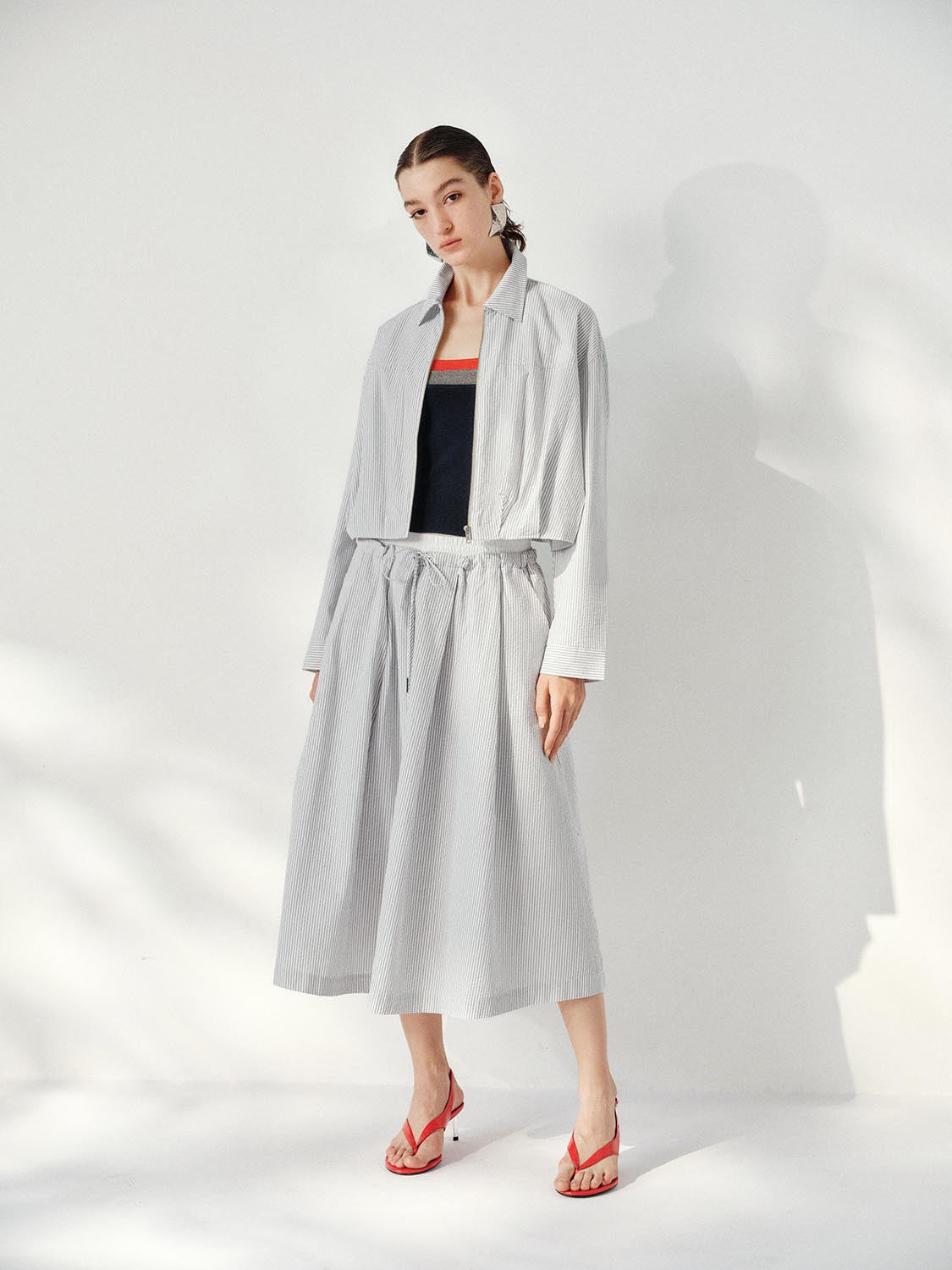 Striped A-Line Midi Skirts