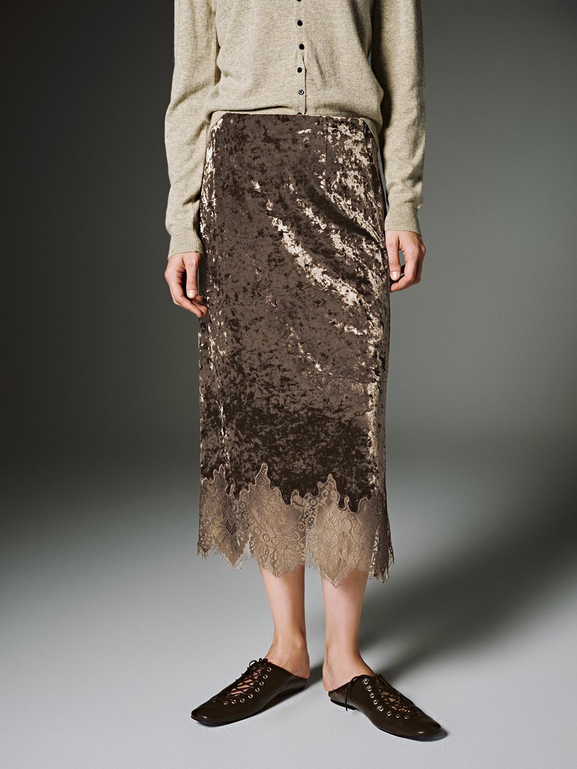 Lace Hem Straight Midi Skirts