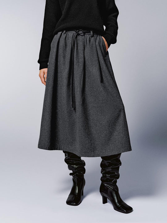 Belted Pleated A-Line Midi Skirts