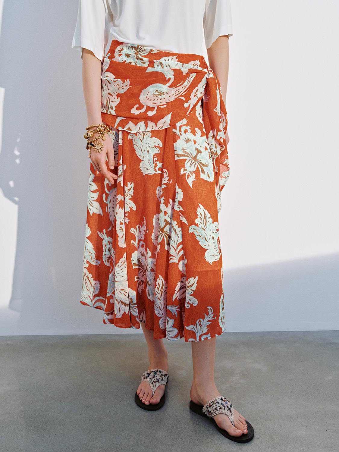 Floral Printed Asymmetric A-Line Midi Skirts