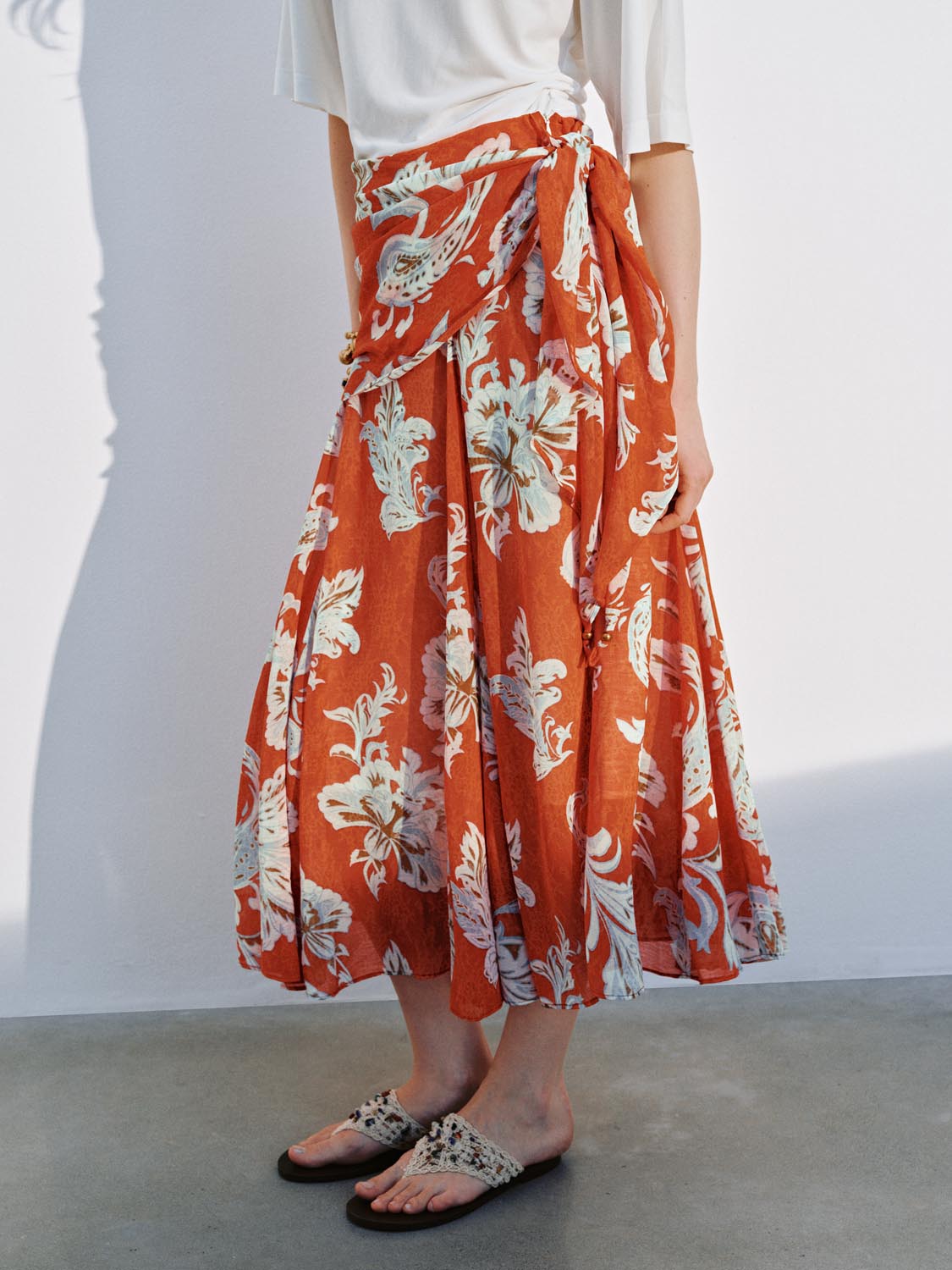 Floral Printed Asymmetric A-Line Midi Skirts