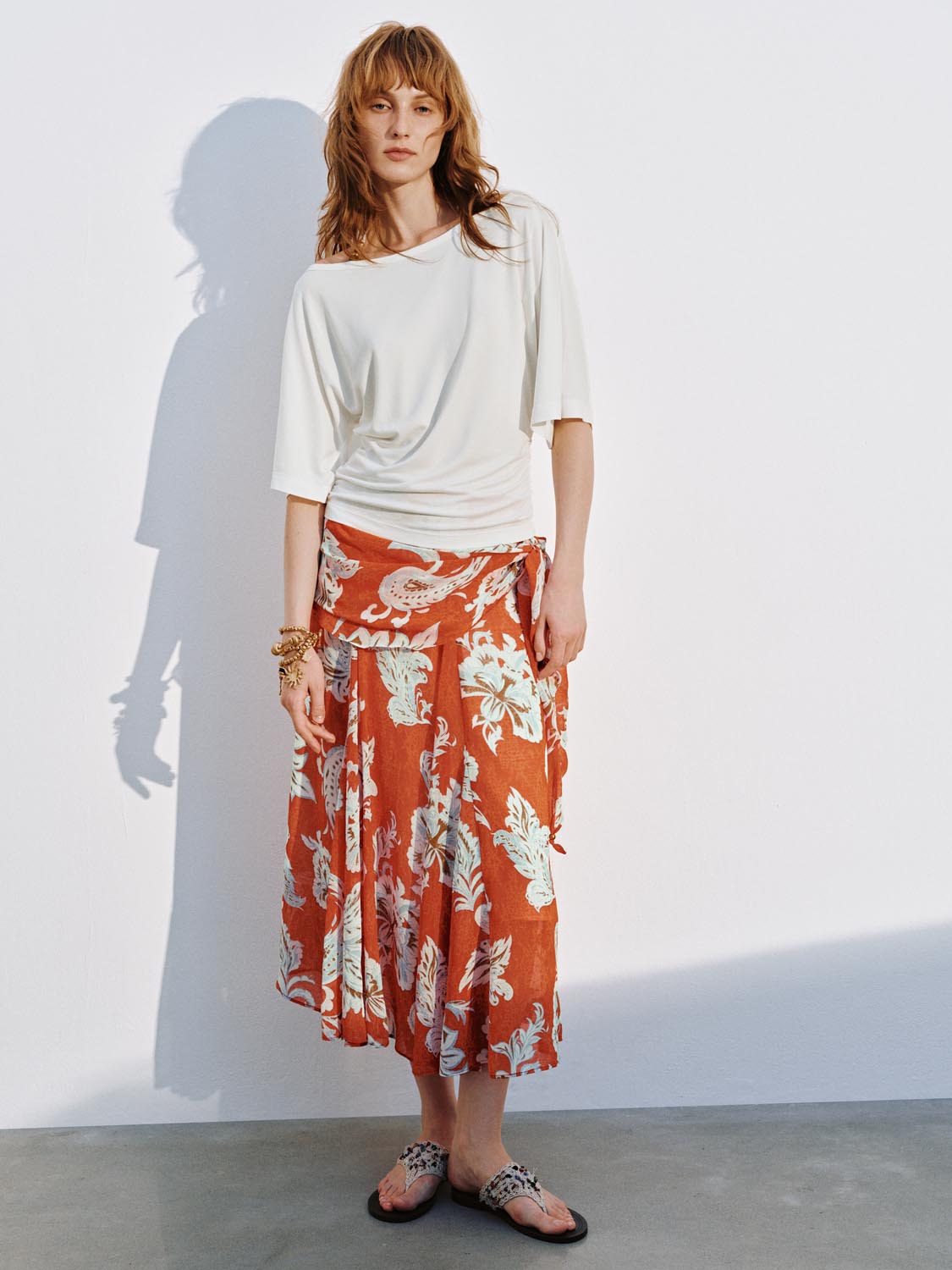 Floral Printed Asymmetric A-Line Midi Skirts
