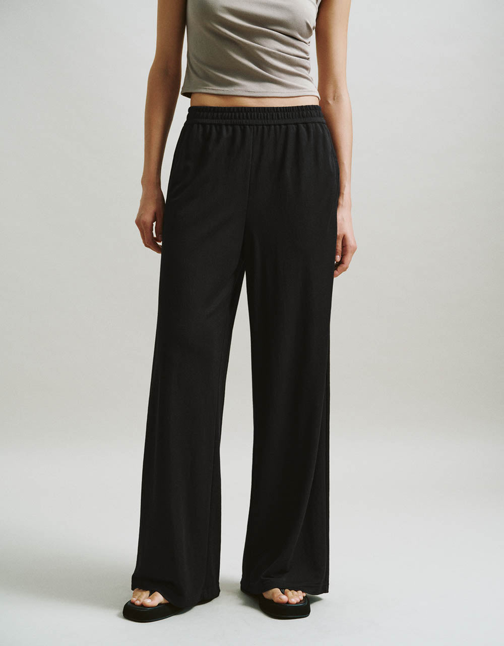 Elastic Waist Straight Pants