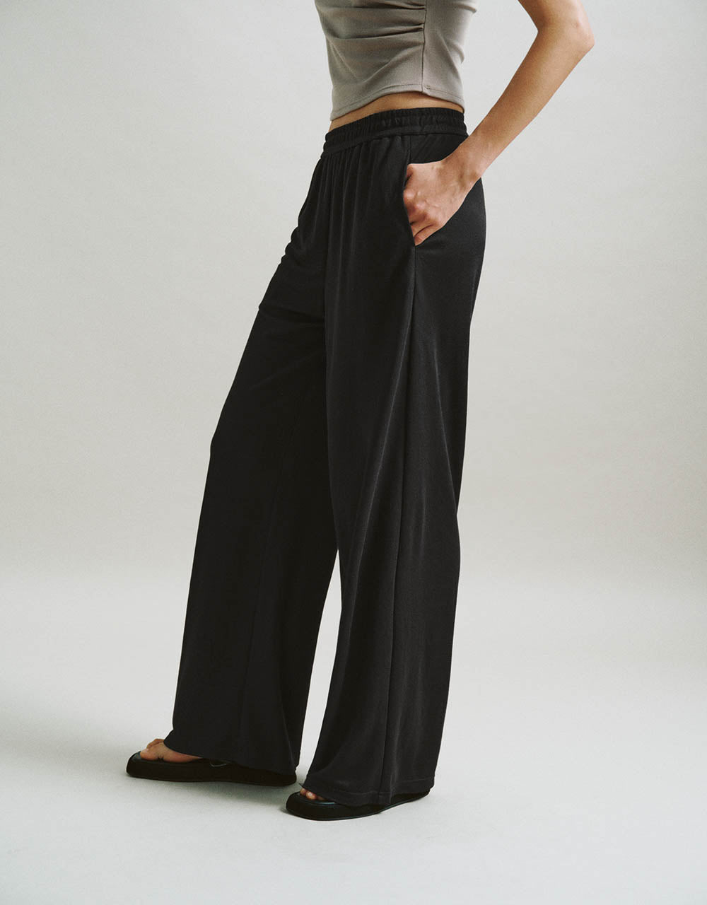 Elastic Waist Straight Pants