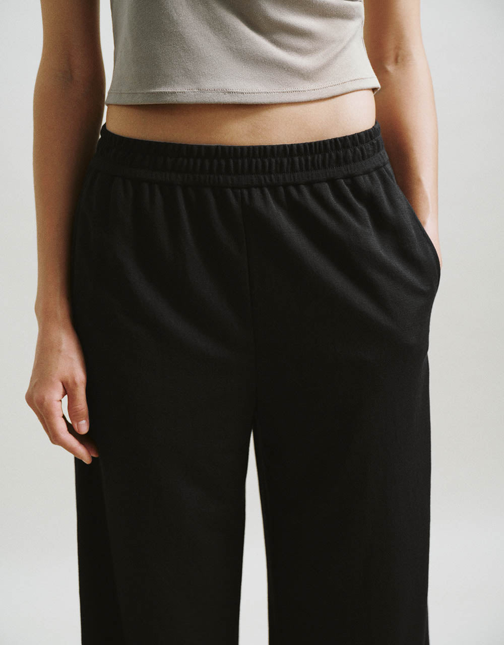 Elastic Waist Straight Pants