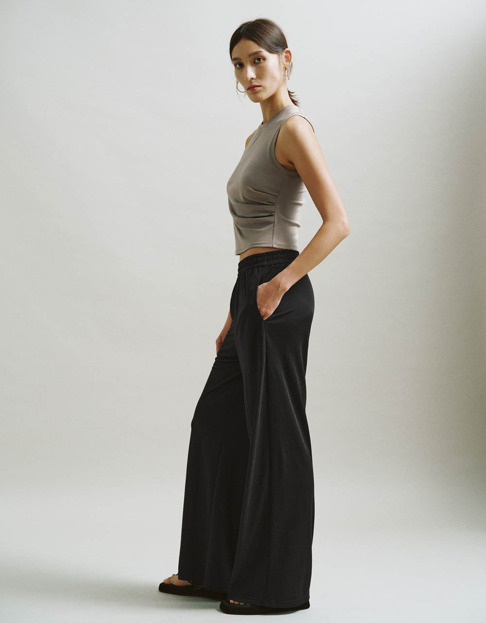 Elastic Waist Straight Pants