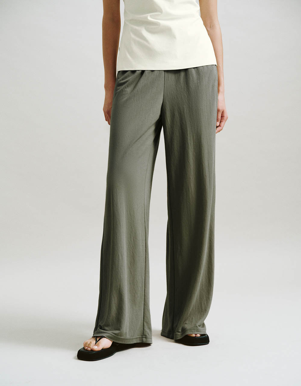 Elastic Waist Straight Pants