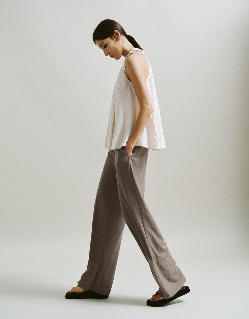 Elastic Waist Straight Pants