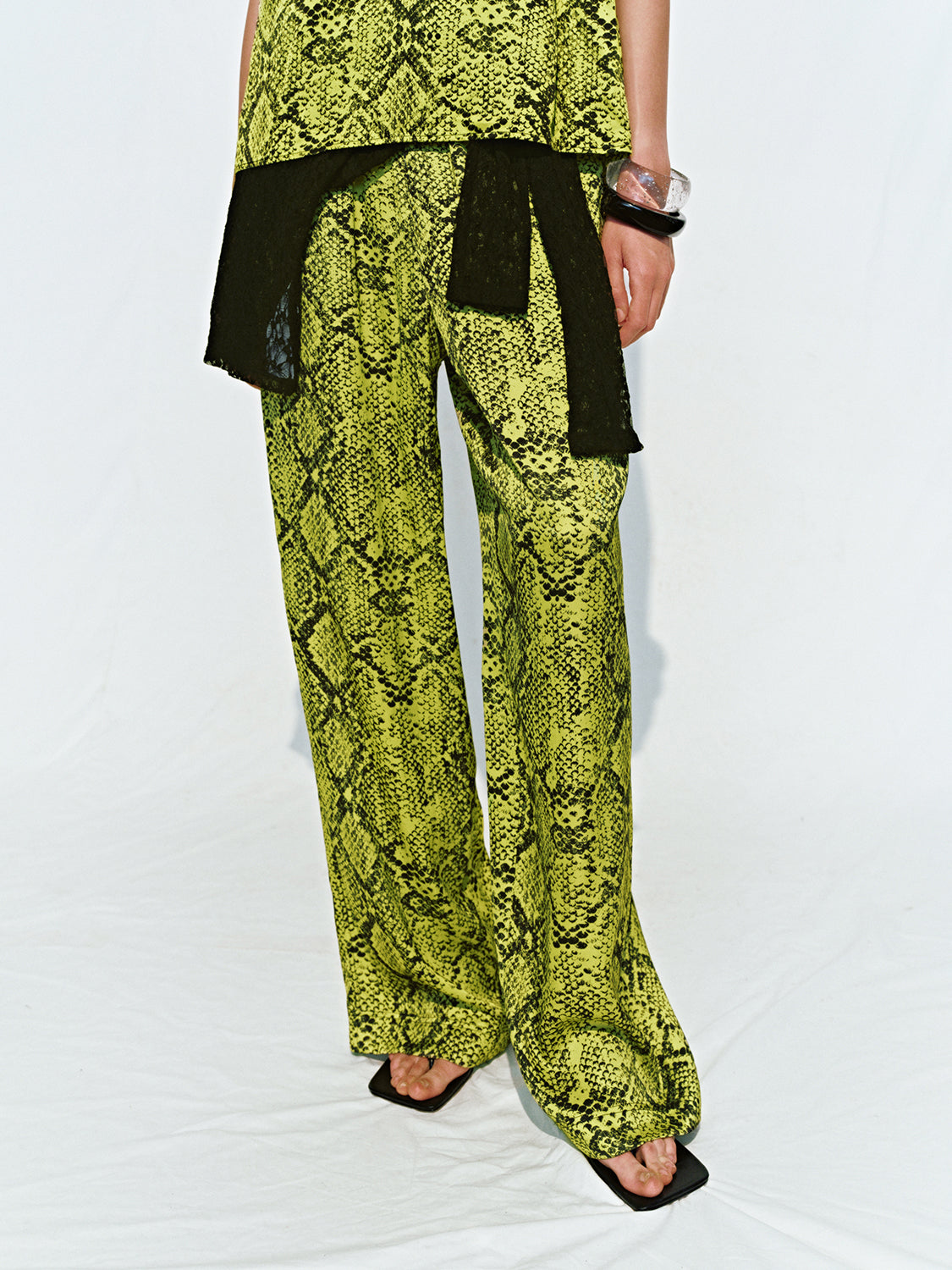 Snake Skin Pattern Wide-Leg Pants