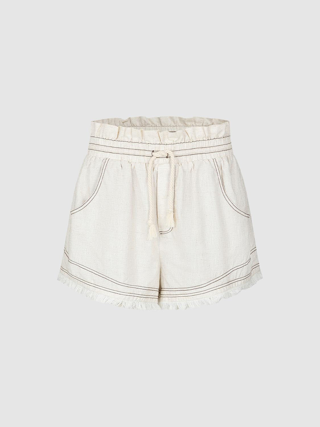 Ripped Hem Drawstring Spliced Shorts