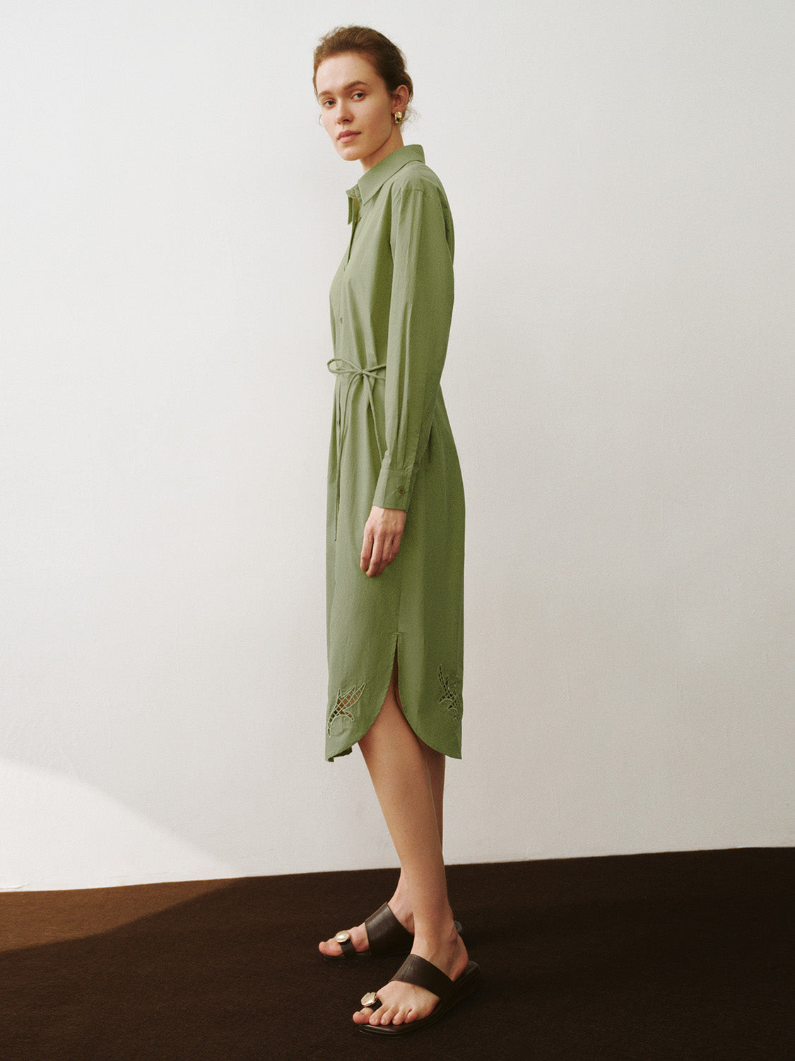 Loose Straight Shirt Dress With Rope