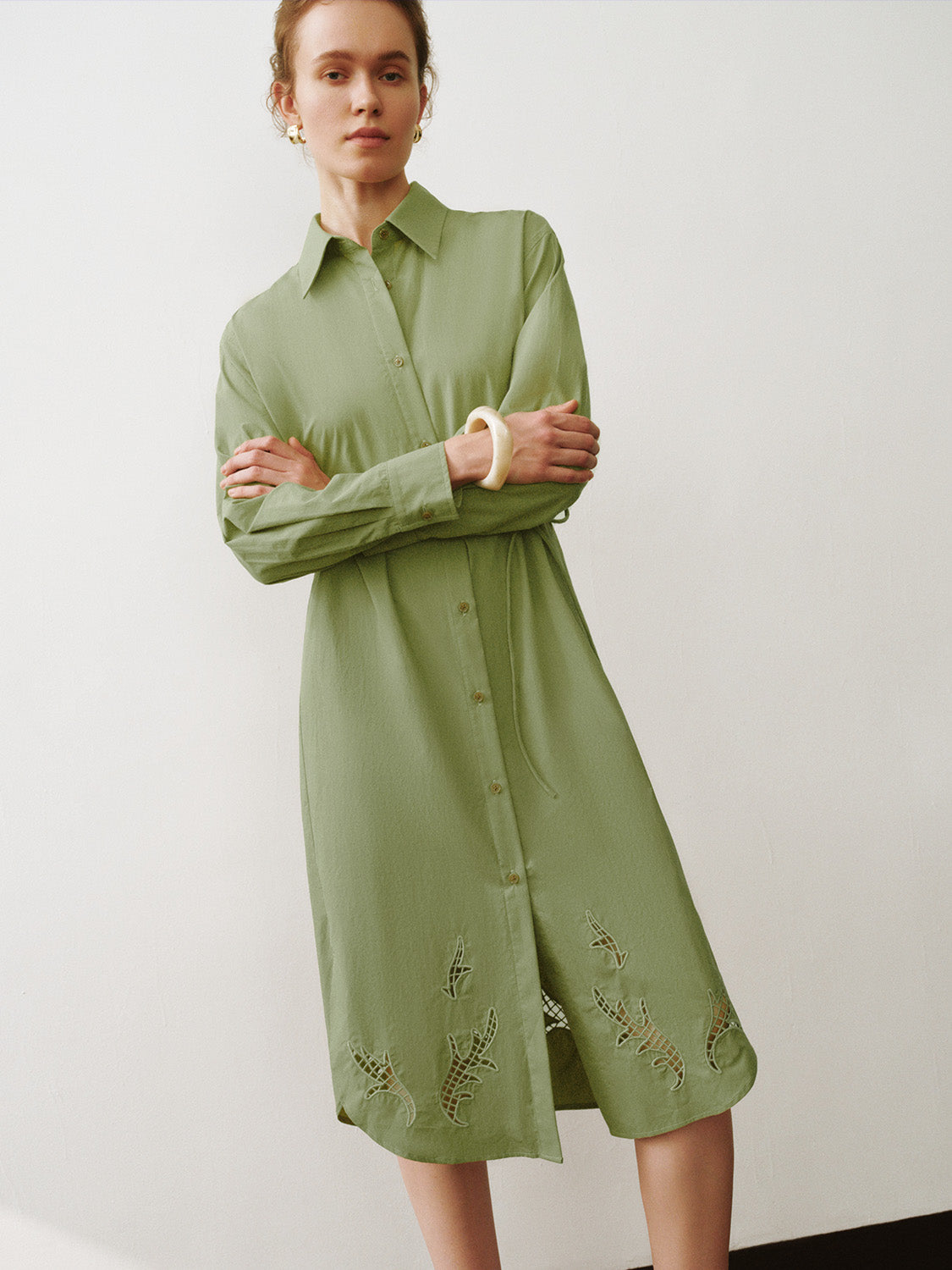 Loose Straight Shirt Dress With Rope