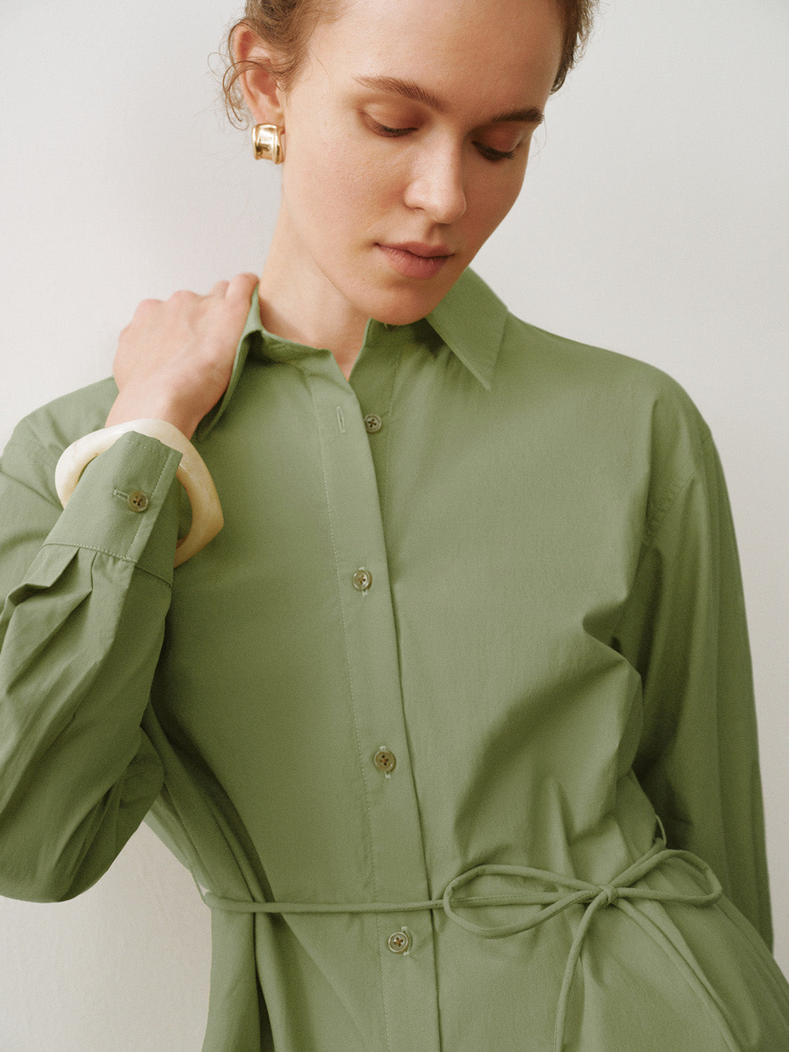 Loose Straight Shirt Dress With Rope