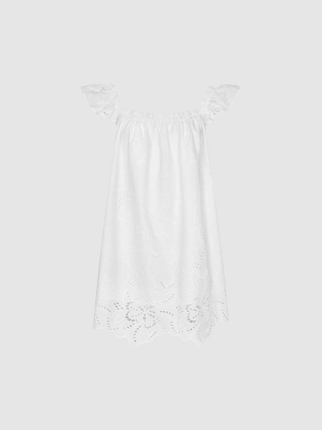 Ruffle Broderie Straight Mini Dresses