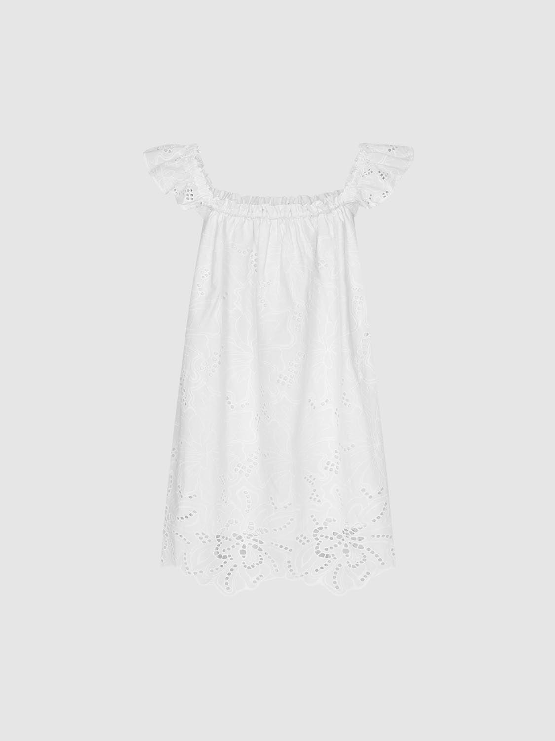 Ruffle Broderie Straight Mini Dresses