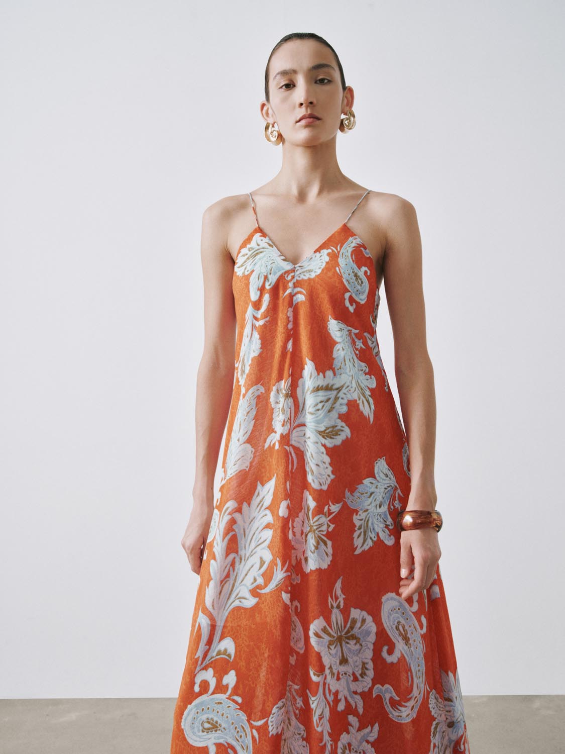 Strappy Floral Intarsia A-Line Midi Dresses