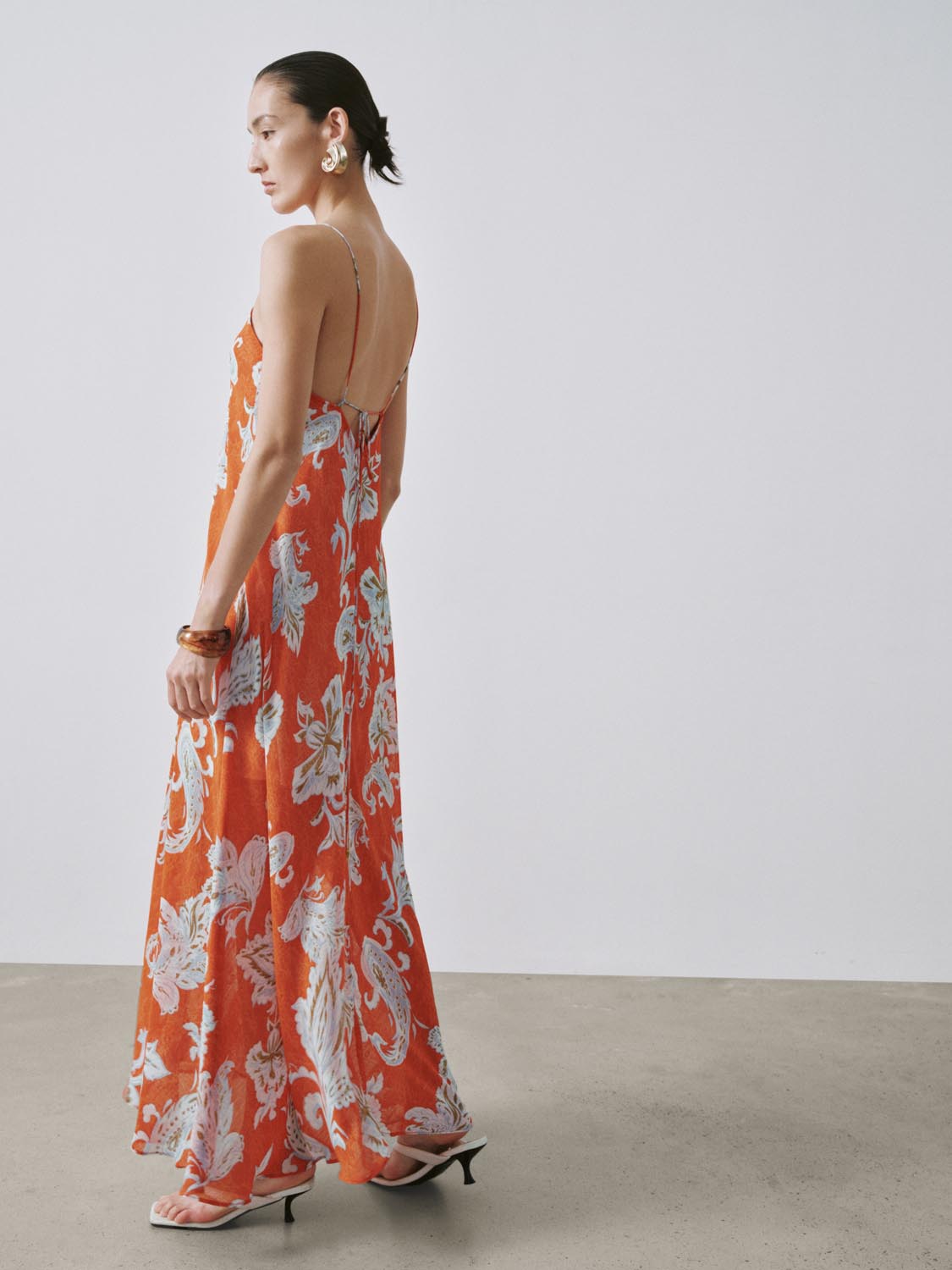 Strappy Floral Intarsia A-Line Midi Dresses