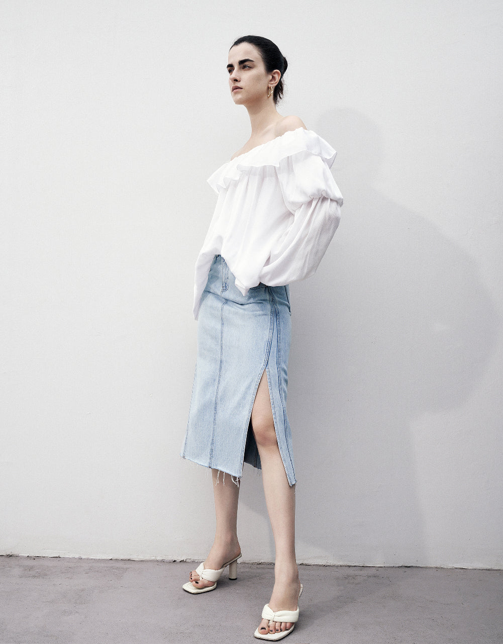 Split Hem Straight Denim Skirt