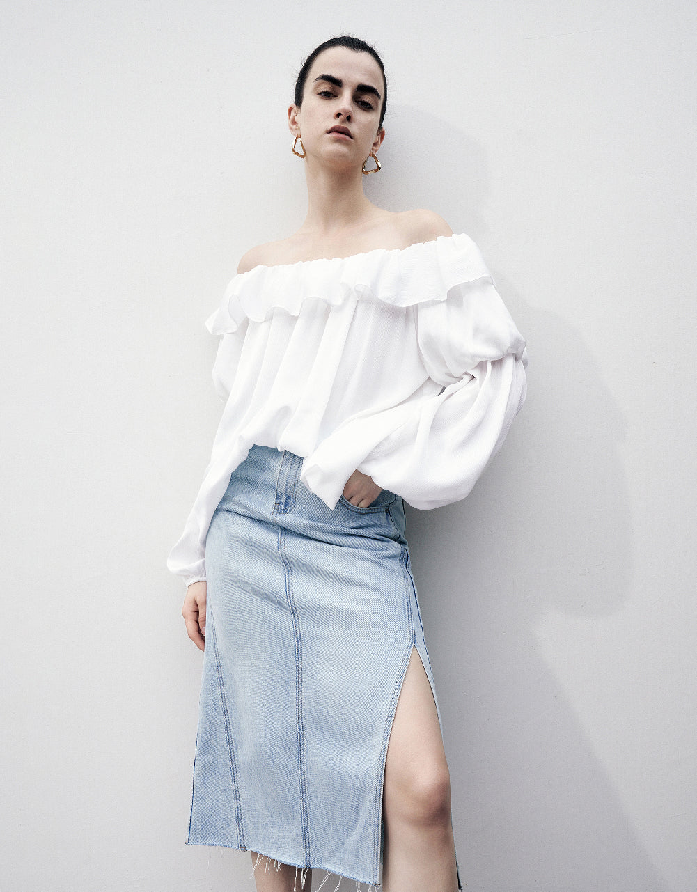 Split Hem Straight Denim Skirt