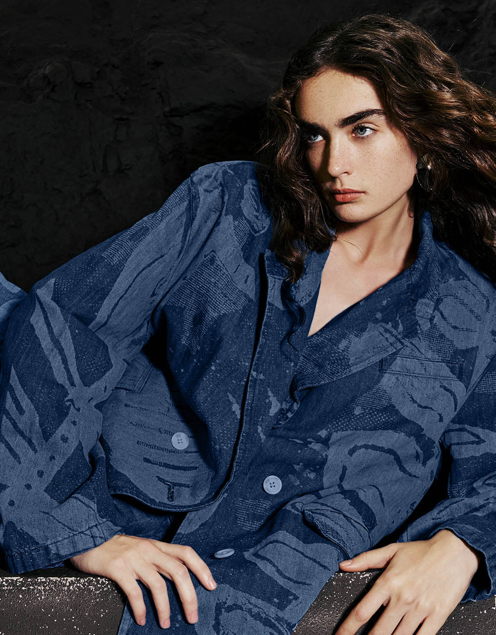 Peak Lapel Denim Blazer Jacket