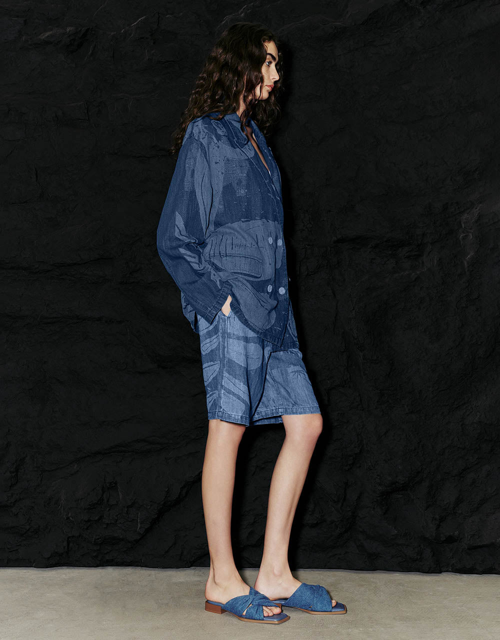 Peak Lapel Denim Blazer Jacket