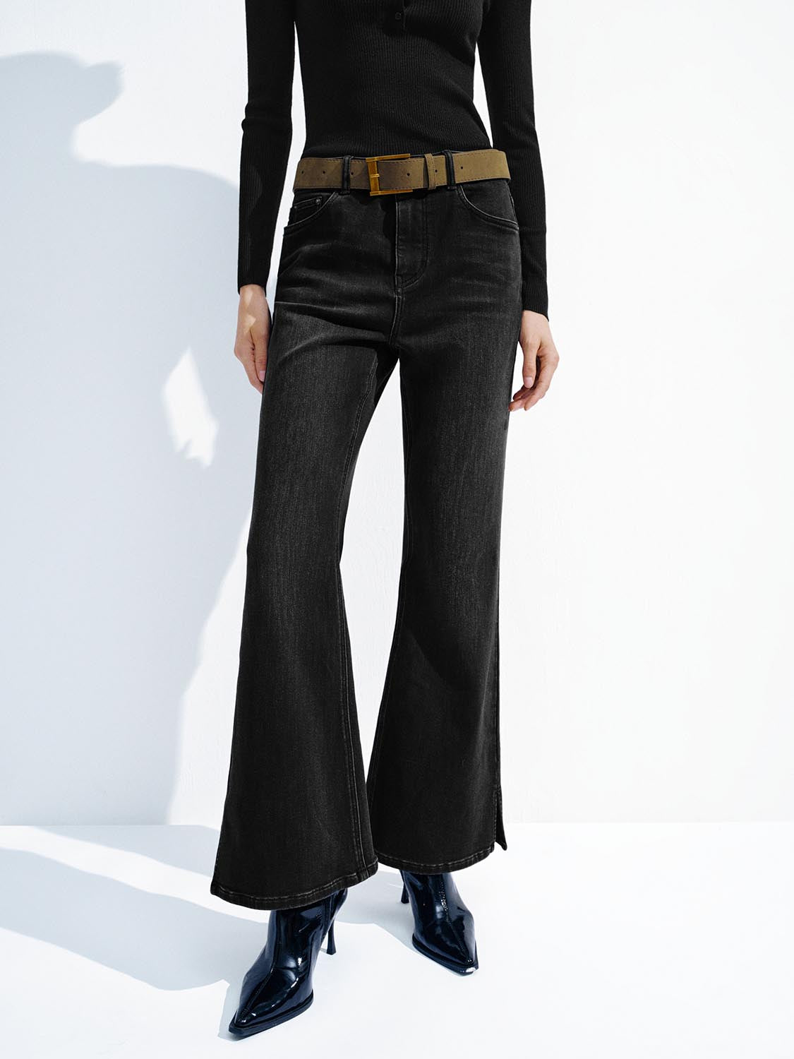 Belted Flare Leg Jeans