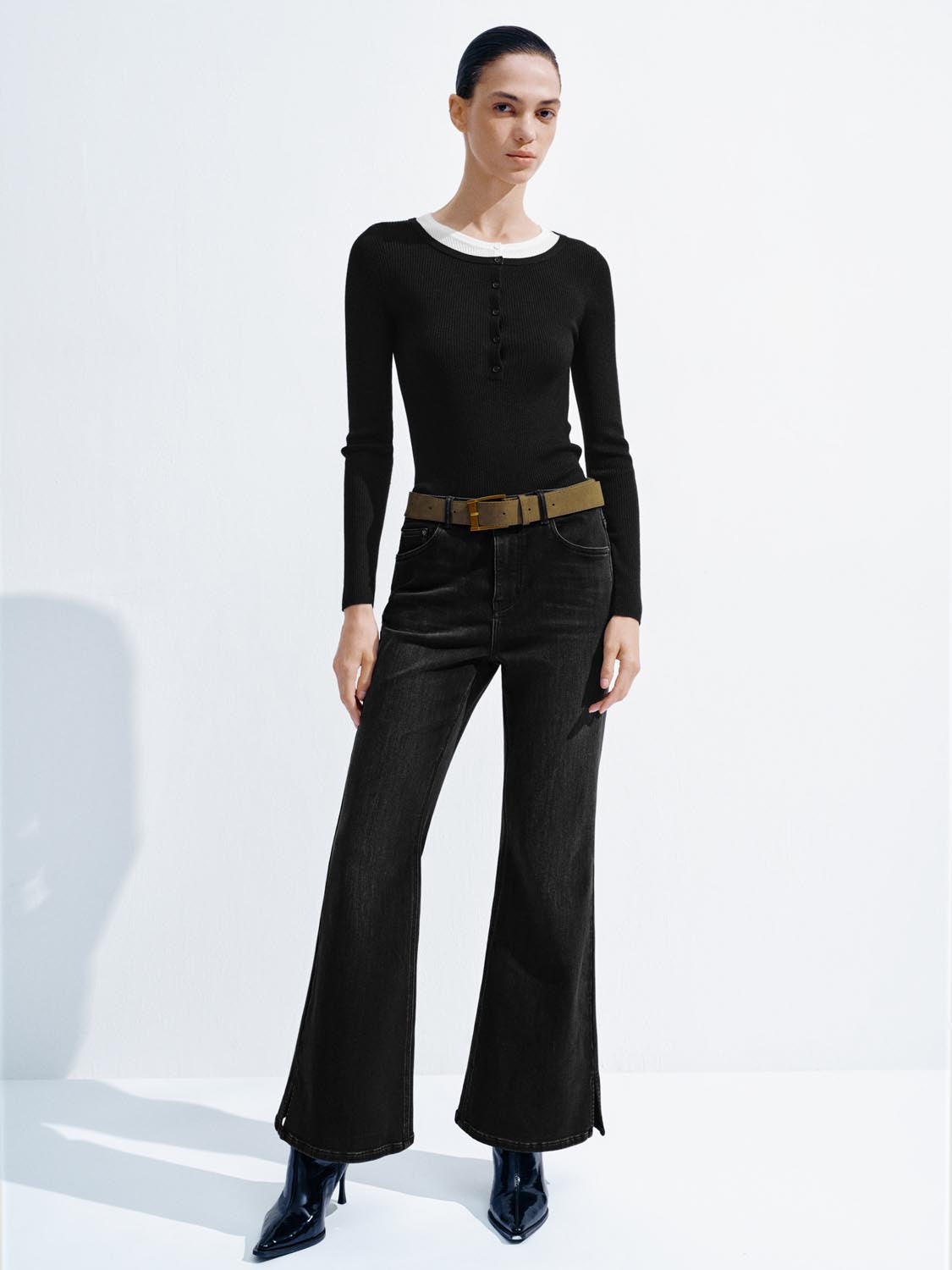 Belted Flare Leg Jeans