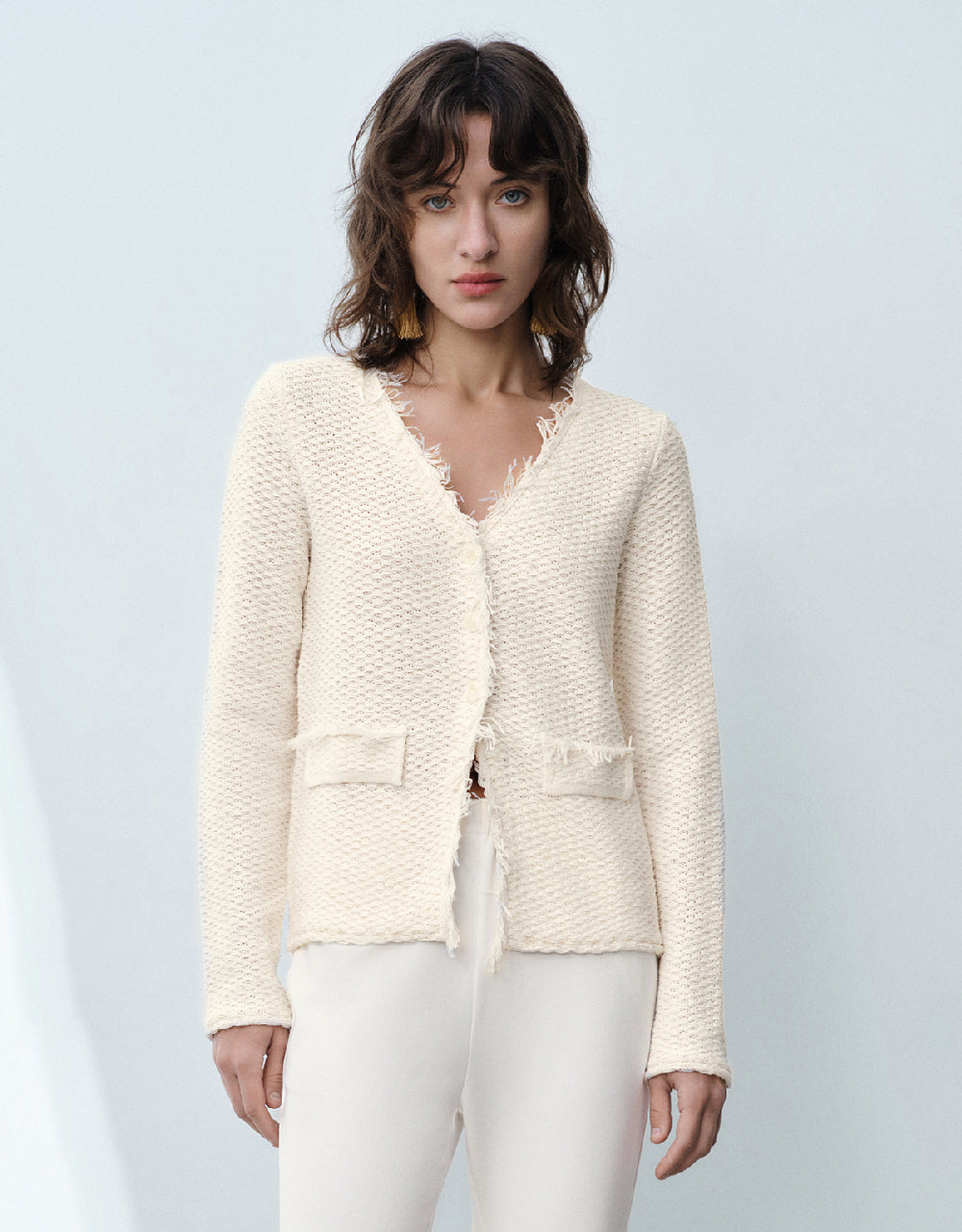 Knitted Cardigan With Fake Pockets