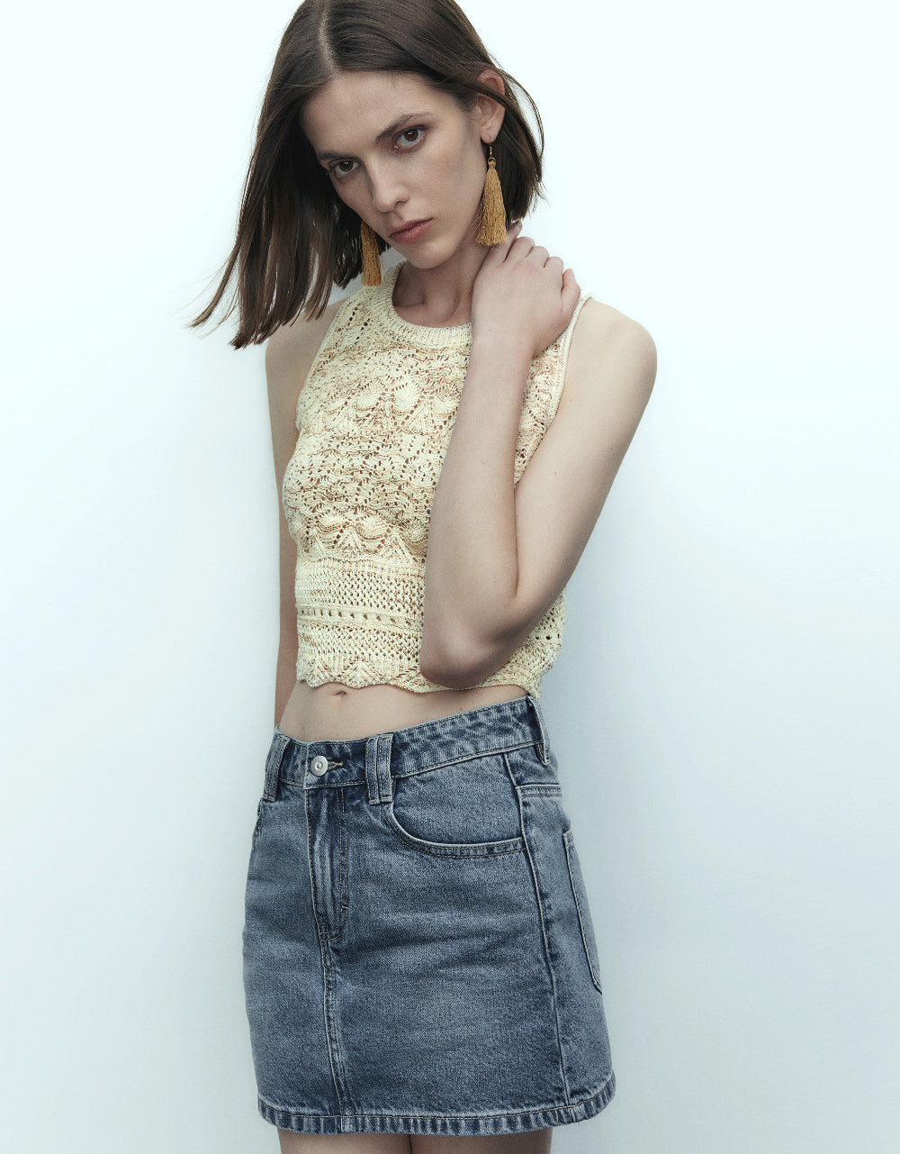 Crochet Crew Neck Knitted Tank Top