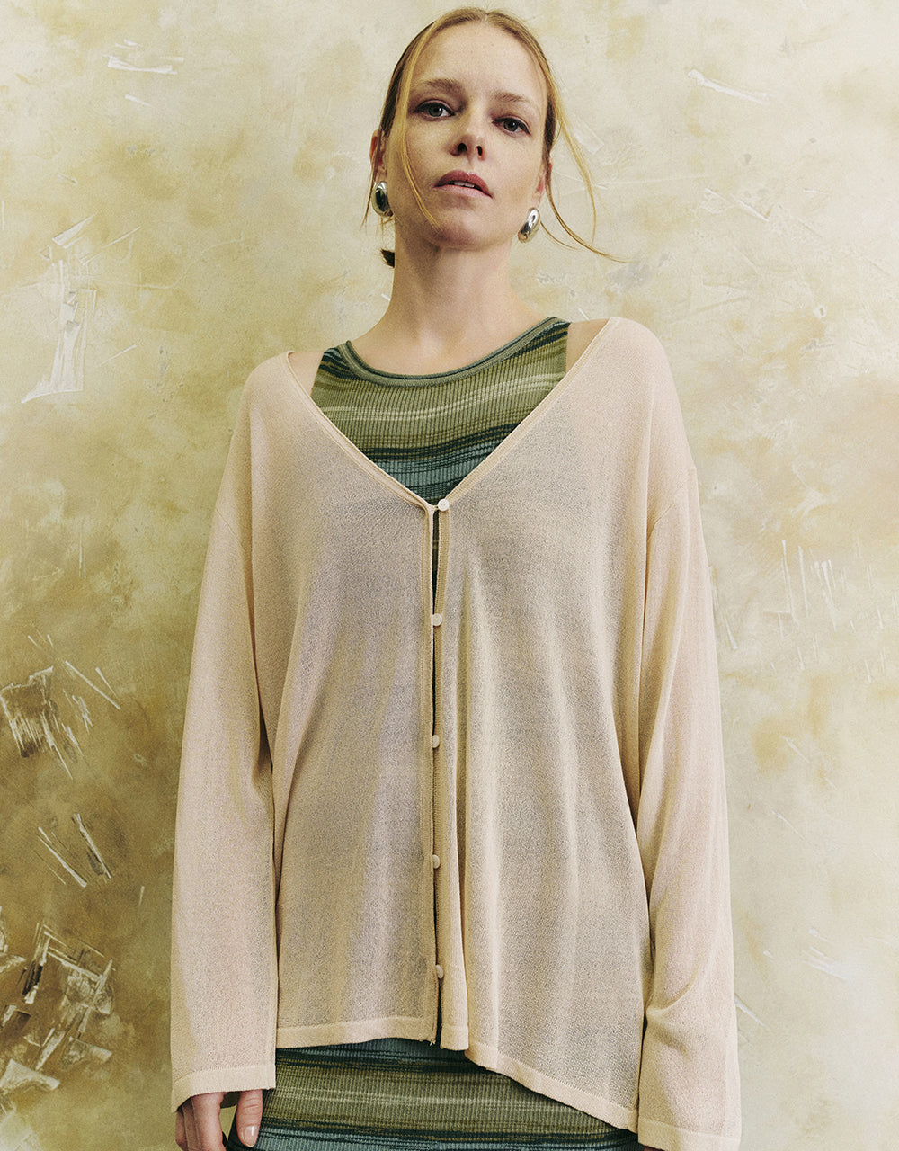 Drop Shoulder Sleeve V-Neck Knitted Cardigan