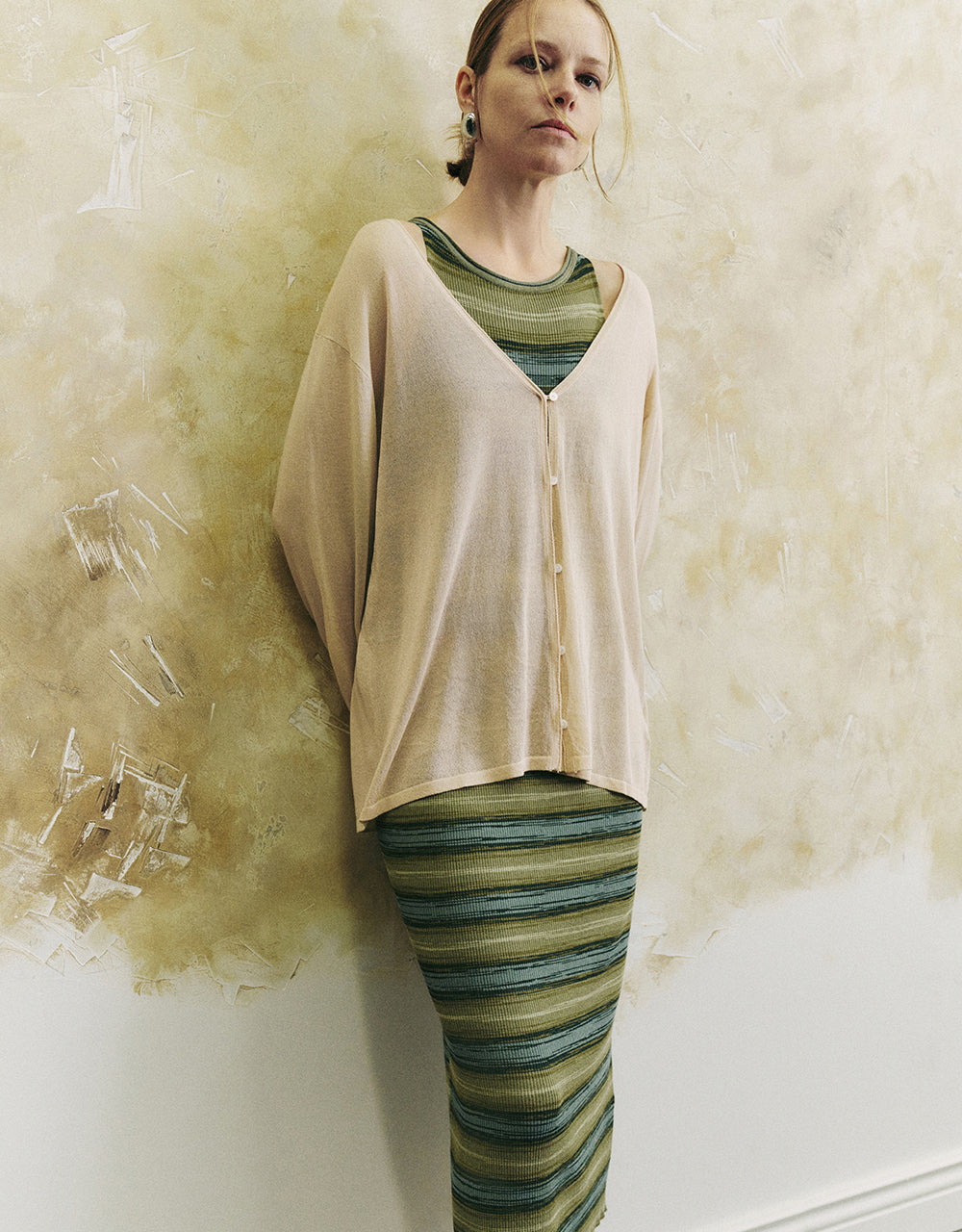 Drop Shoulder Sleeve V-Neck Knitted Cardigan