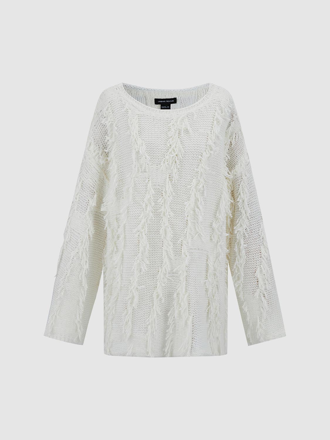 Fringed Crew Neck Knitted T-Shirts