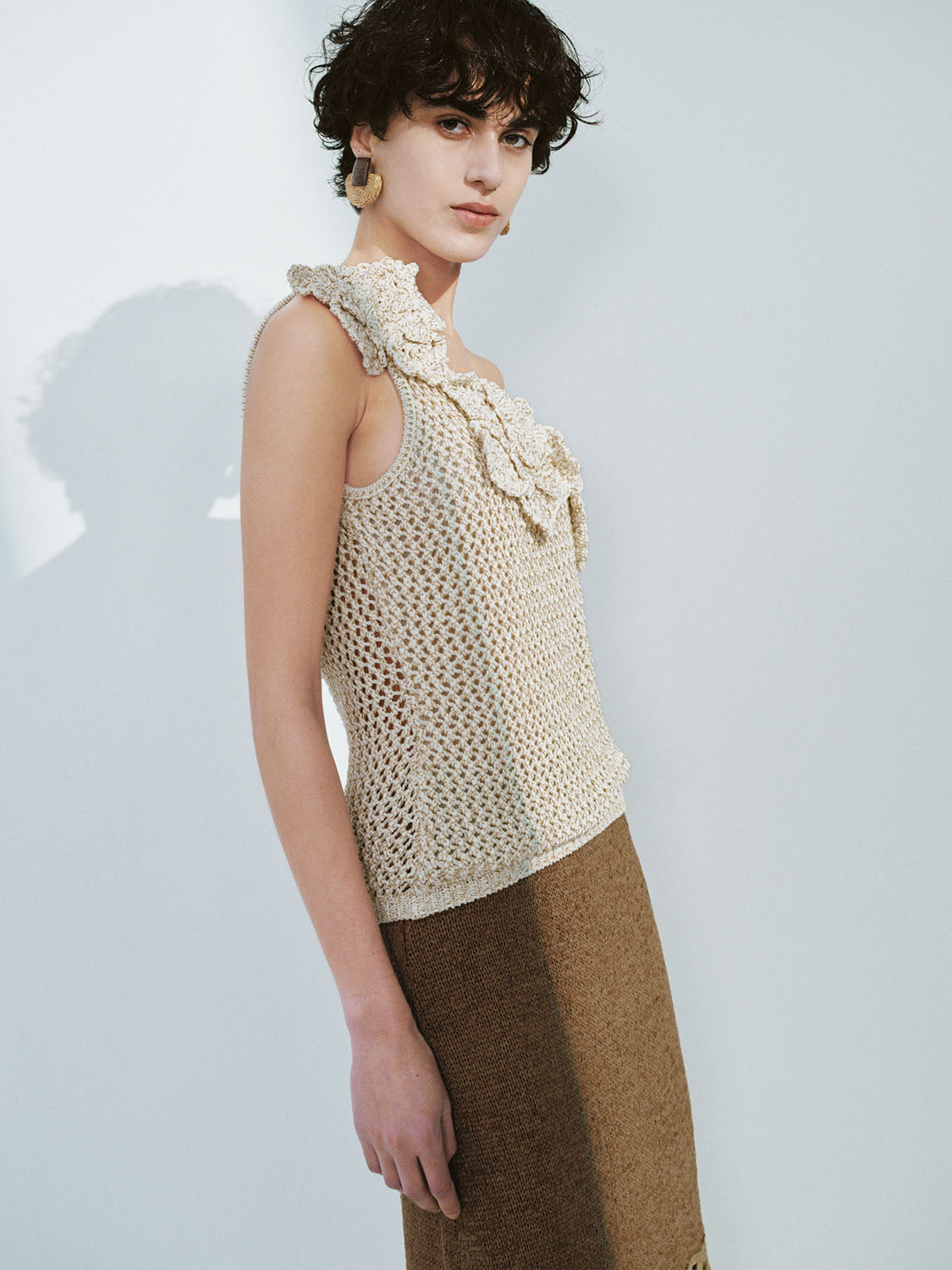 Crochet Knitted One Shoulder T-Shirts