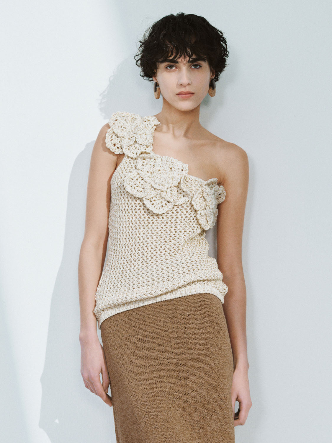 Crochet Knitted One Shoulder T-Shirts