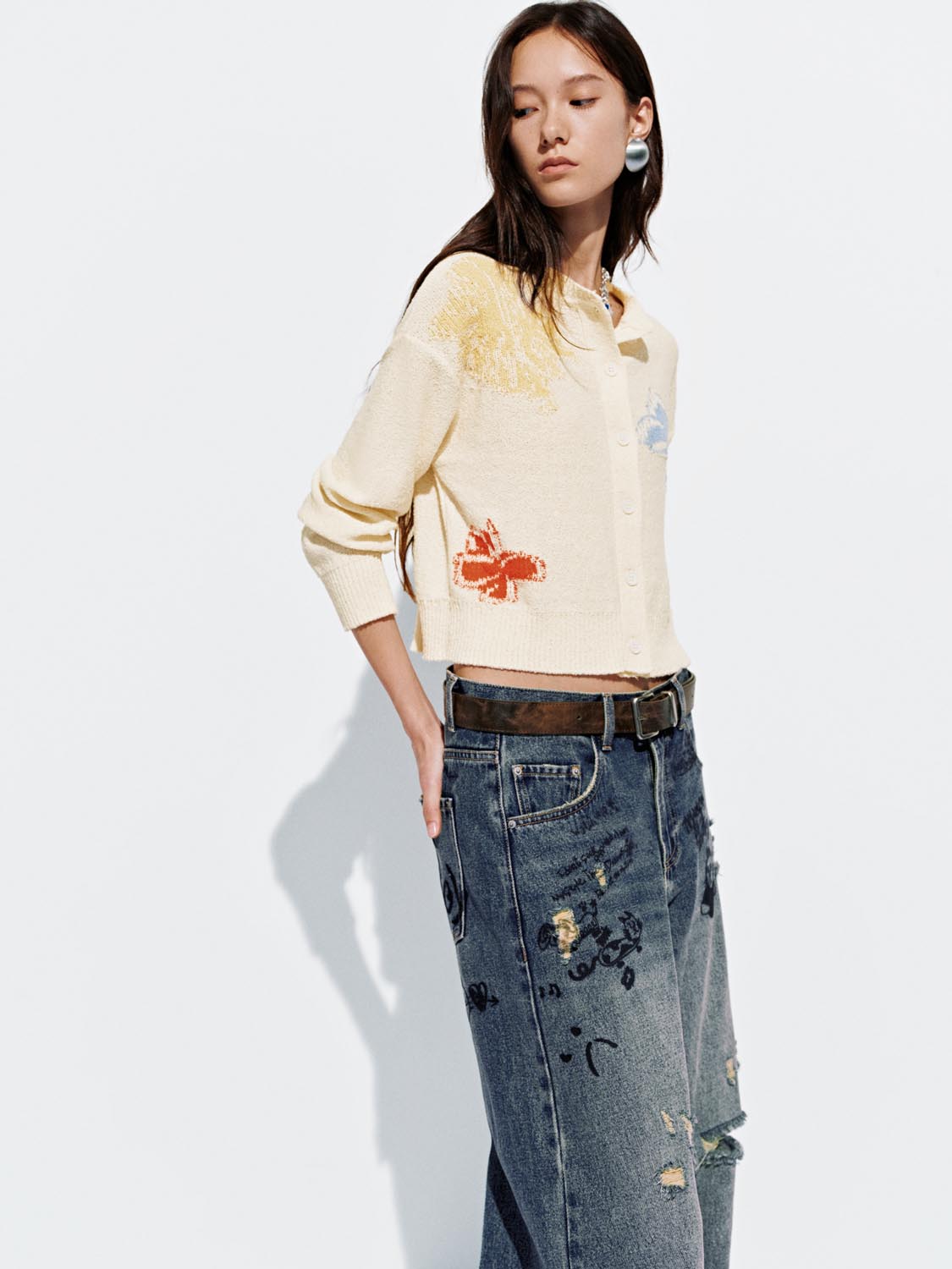 Print Button Up Knitted Cardigans