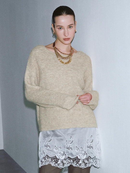 Boat Neck Long Sleeve Knitted T-Shirts