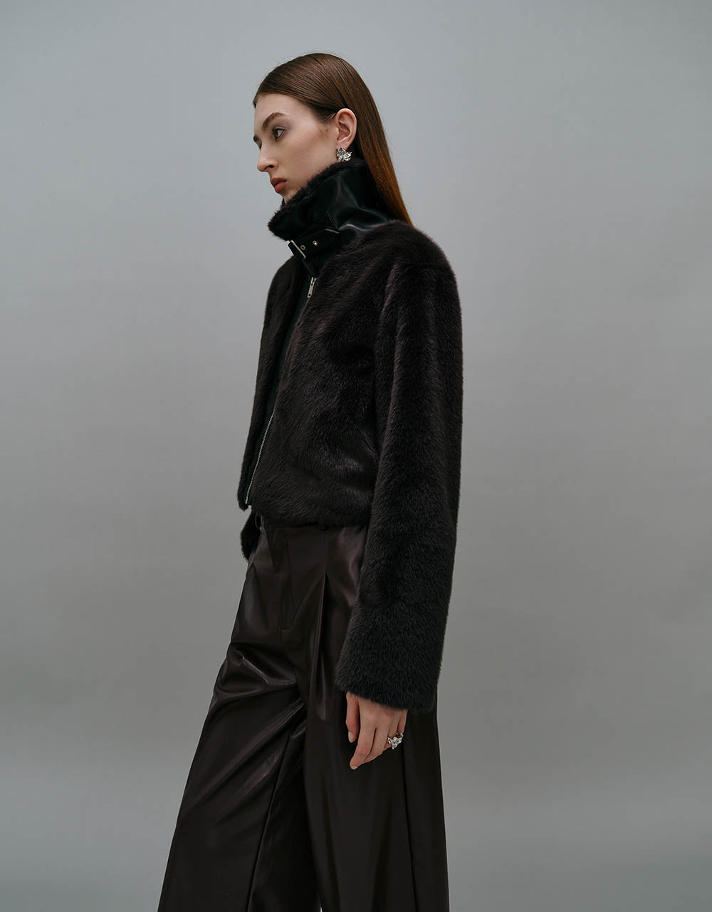 Zipper Front Furry Coat