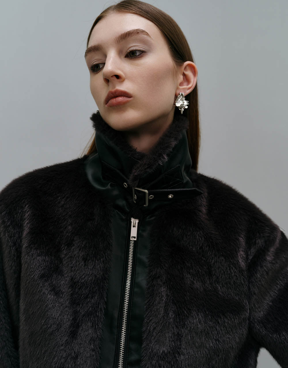 Zipper Front Furry Coat