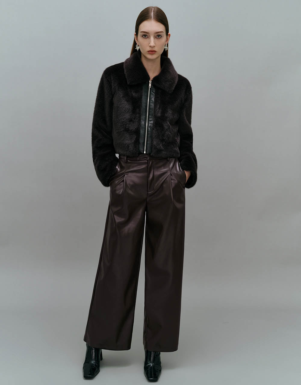 Zipper Front Furry Coat