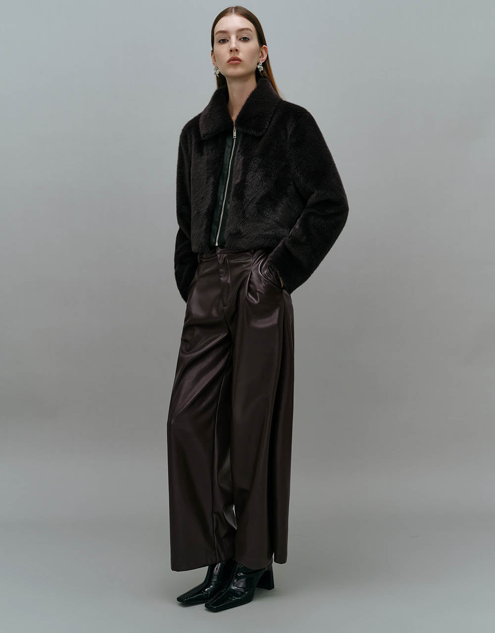 Zipper Front Furry Coat